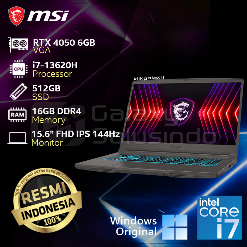 MSI THIN 15 B13VE 2406ID RTX 4050 6GB Intel Core i7-13620H 512GB SSD 16GB RAM Gaming Notebook Laptop