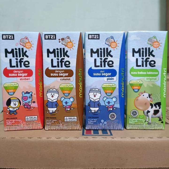 

Milk Life UHT 1pcs Susu Kotak Susu bebas laktose, strawberry, plain 200 ml