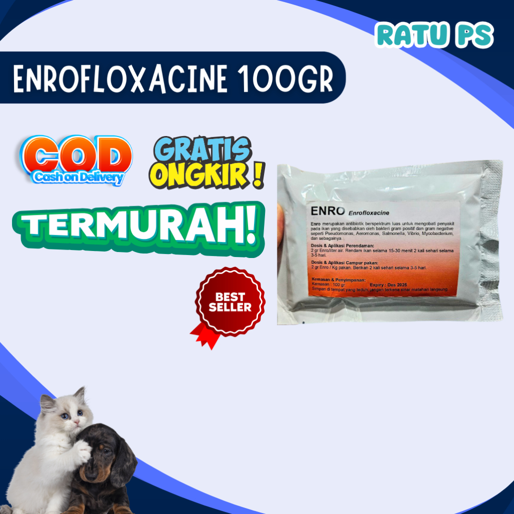 Enro 100 gram - Enrofloxacin 100 gram - Untuk Ikan Sakit Apapun - Mengobati Ikan Sakit