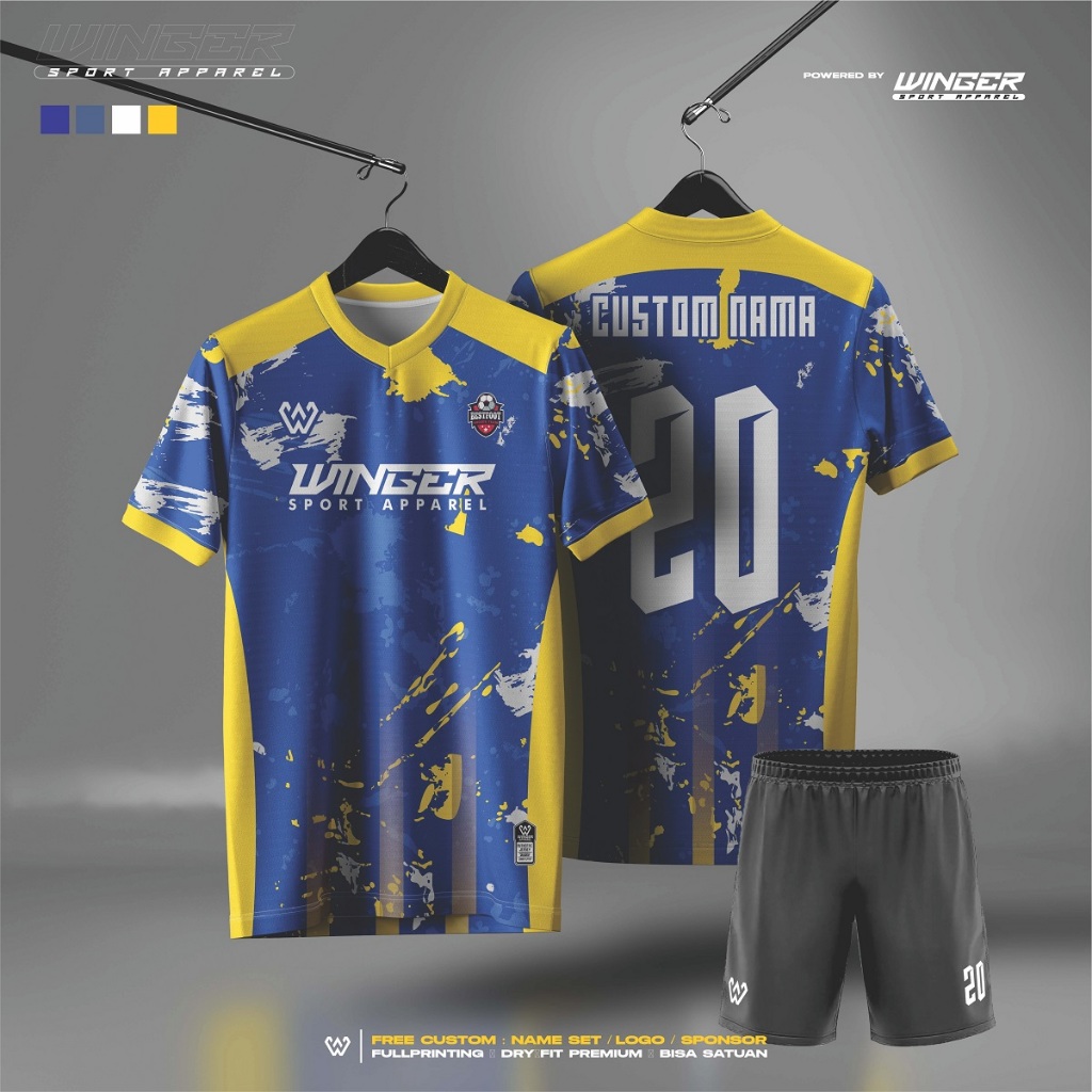 Jersey Bola Futsal Biru Kombinasi Kuning Full Printing F49 Baju Olahraga Pria Terlaris By Winger App