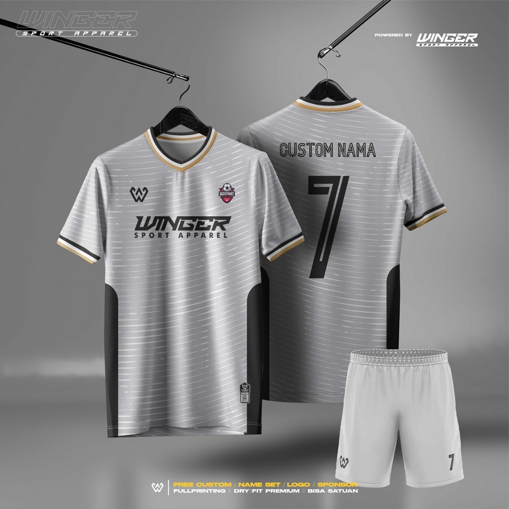 Baju Jersey Futsal Volly Gray Line Full Printing F57 Custom Free Name Set Terlaris By Winger Apparel