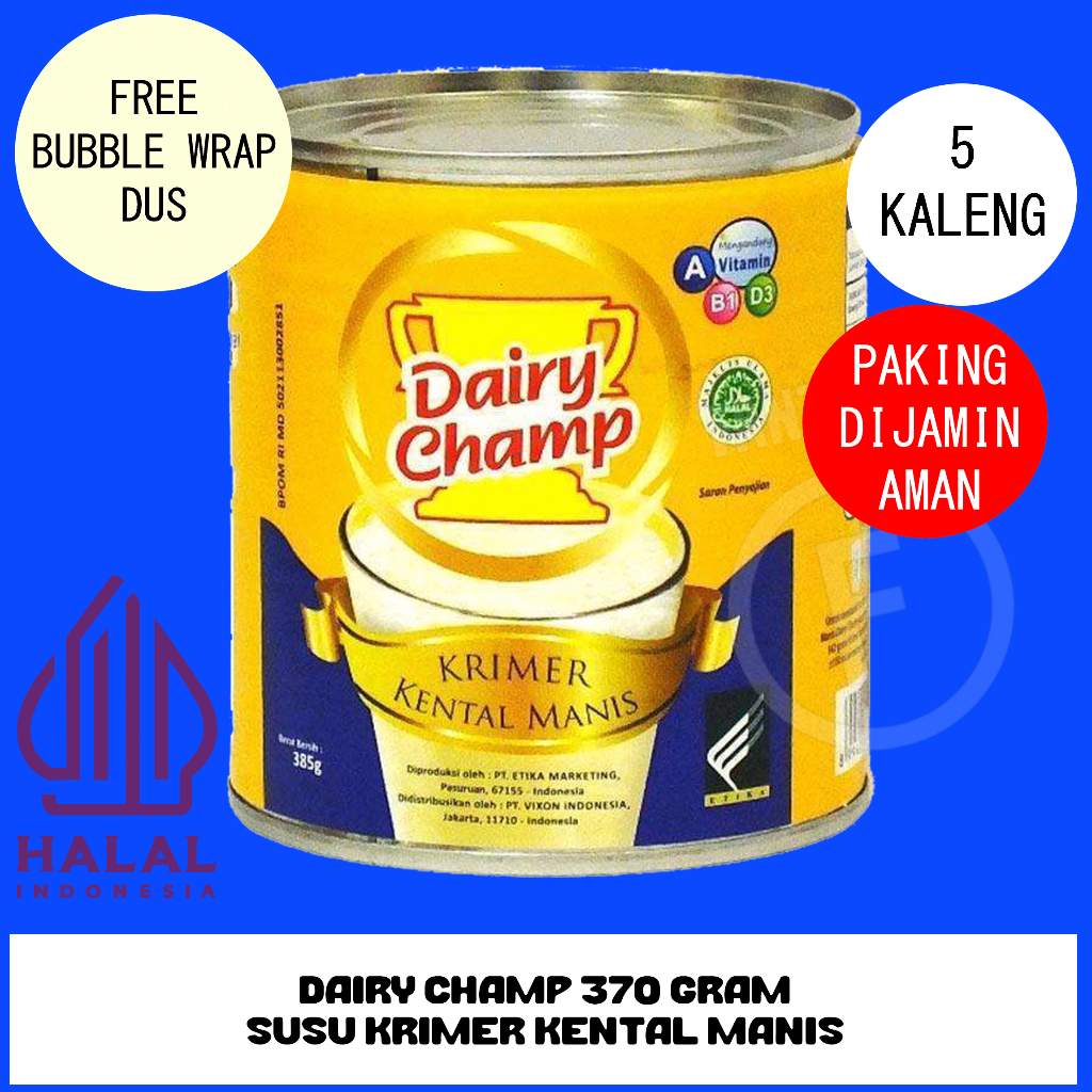 

DAIRY CHAMP SUSU KRIMER KENTAL MANIS TIN KALENG 370 GRAM PACK ISI 5 PCS FANTASIA DENGAN PAKING AMAN