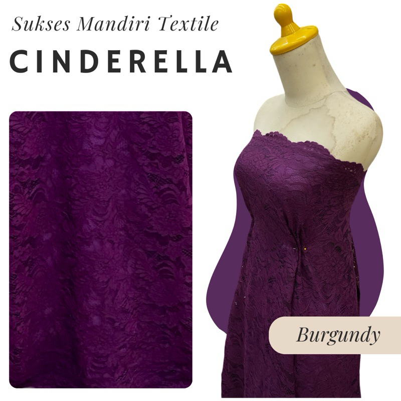 [CINDERELLA] Kain Tile Tulle Brokat Mewah | Warna Burgundy | Harga ½ meter = 50 cm (Bahan Dress Brid