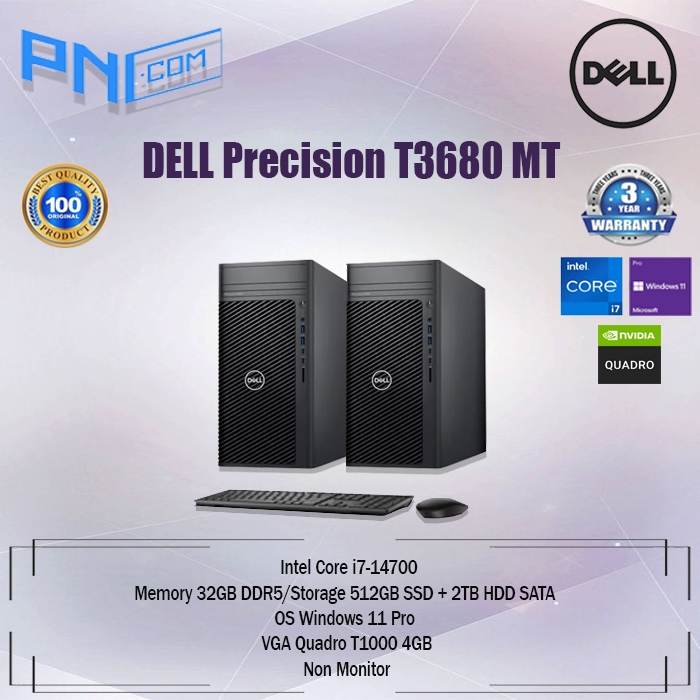 Dell Precision T3680 Tower MT i7-14700 32GB 512GB SSD + 2TB HDD SATA WIN11Pro VGA T1000 4GB 3Yr Non 