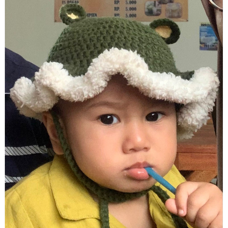 HANDMADE topi rajut bulu | bucket hat baby | topi bayi | topi telinga lucu