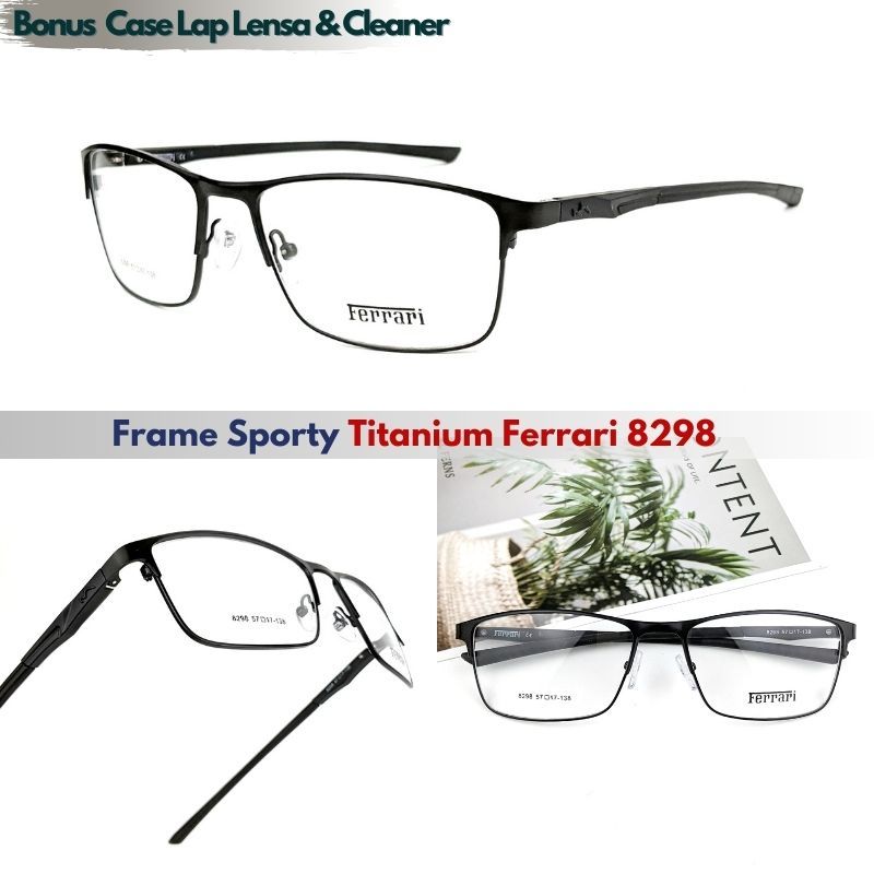 Frame Kacamata Pria Sporty Minus Ferrari 8298 Premium Lensa Normal Minus Baca Anti Radiasi Photocrom