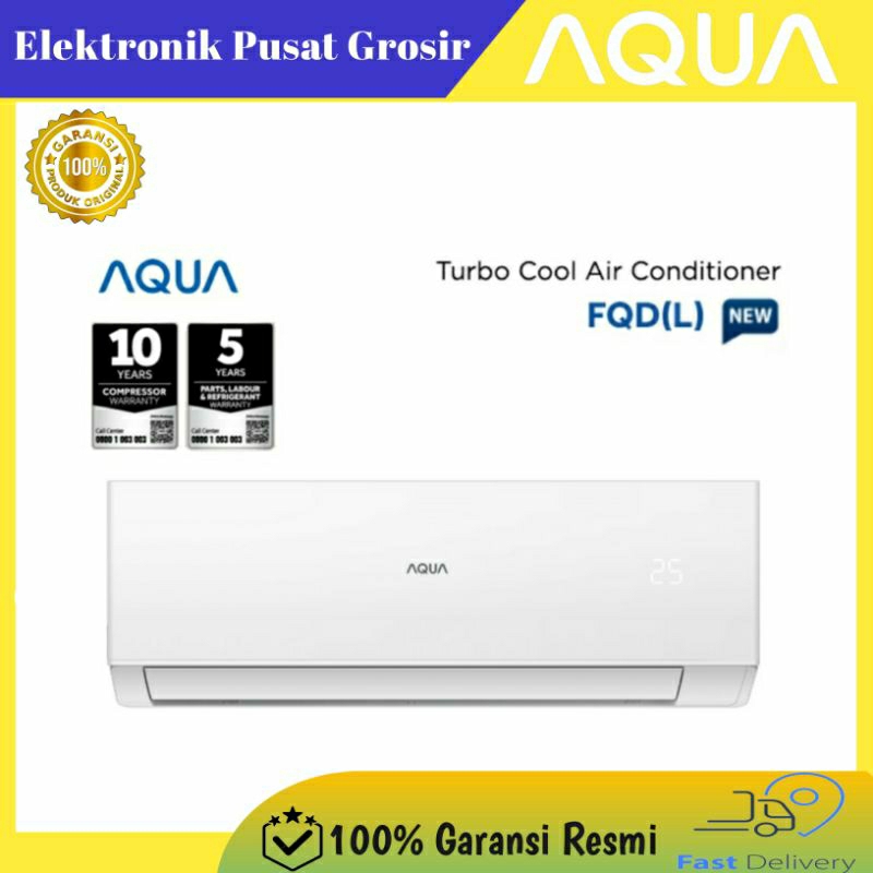 AC SPLIT AQUA 1/2PK AQA-KR5FQDL AC STANDAR TURBO COOLING 360 WATT ORIGINAL GARANSI RESMI AQA KR 05FQ