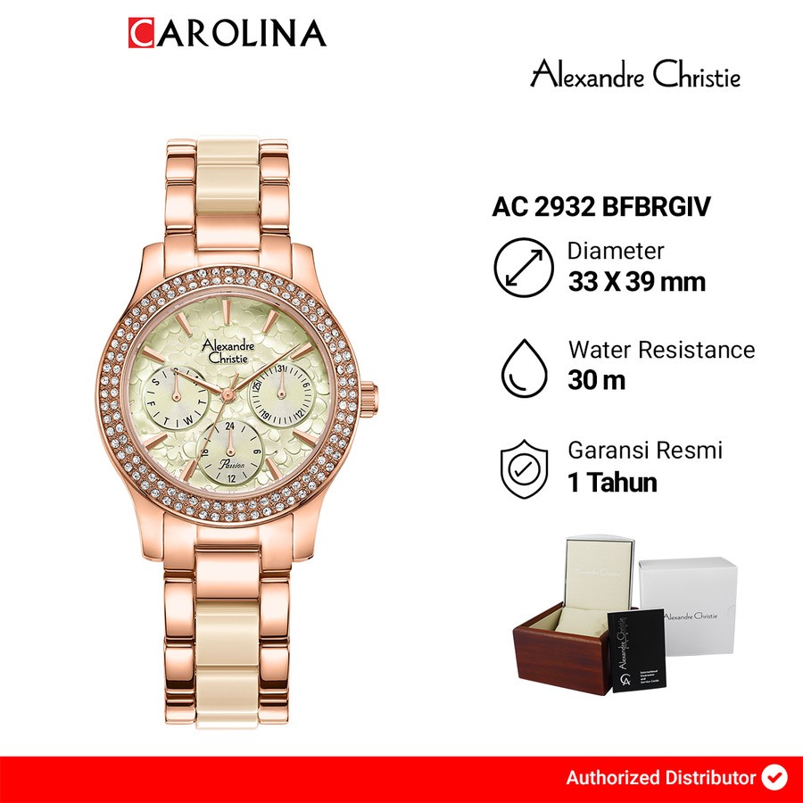 Jam Tangan Wanita Alexandre Christie Passion AC 2932 BFBRGIV Gold Dial Dual Tone Stainless Steel Str