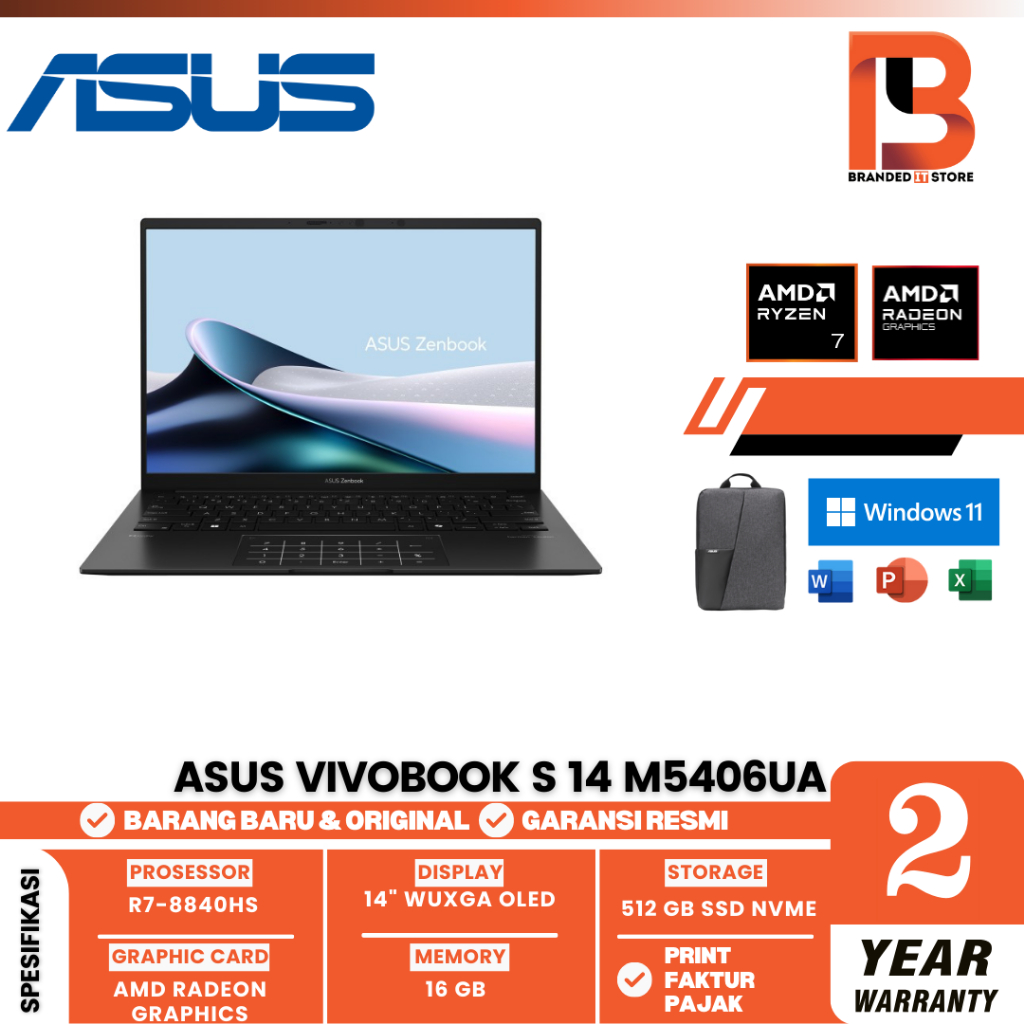 LAPTOP ASUS VIVOBOOK S 14 OLED M5406UA-OLED752 | R7-8845HS 16/512 AMD 14" W11+OHS21