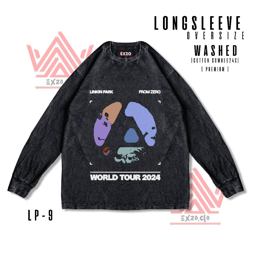 EXZO KAOS "LINKIN PARK" WASHED LONGSLEEVE OVERSIZE |COTTON COMBED24S| ATASAN BERLENGAN PANJANG PREMI