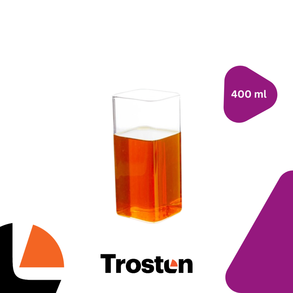 Trosten Clear Square Glass for Coffee Milk Mocktail - Gelas Kaca Bening 400ml 580ml 395ml Gelas kaca