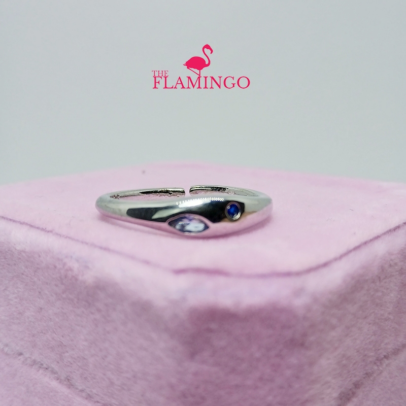 Flamingo - Cincin Silver Wanita Korea Mata Biru S925 Zirconium Adjustable Tahan Karat - TF97
