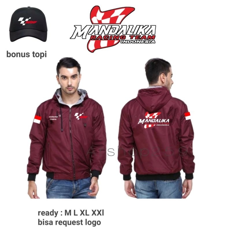 jaket parasut logo Mandalika + bonus topi
