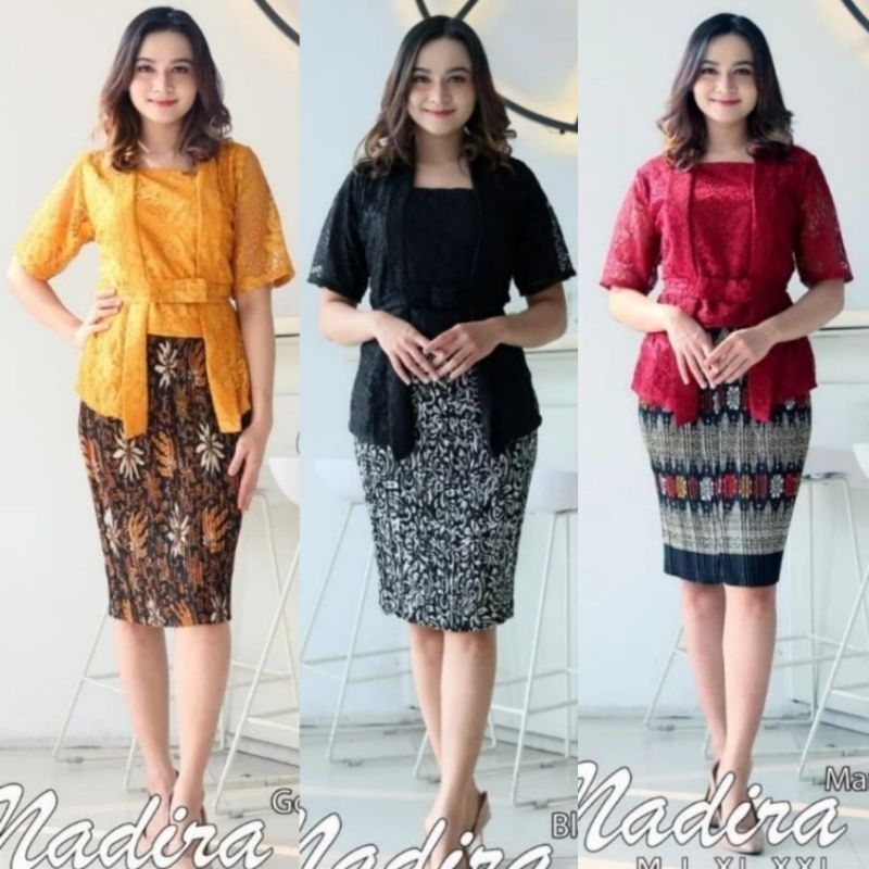 ( Atasan Kebaya Brokat Nadira Lengan Pendek - Kebaya Kutubaru lengan pendek Terbaru