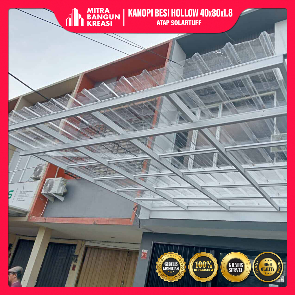 Kanopi Solartuff Rangka Besi Hollow Galvanis 40x80 Minimalis Modern Industrial [KH008]