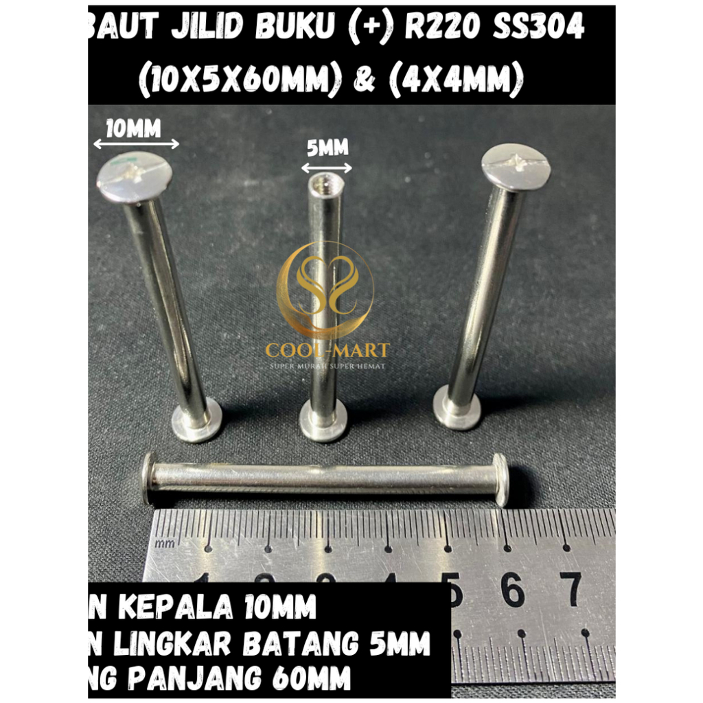 BAUT JILID BUKU (+) R220 SS304 (10X5X60MM) & (4X4MM)