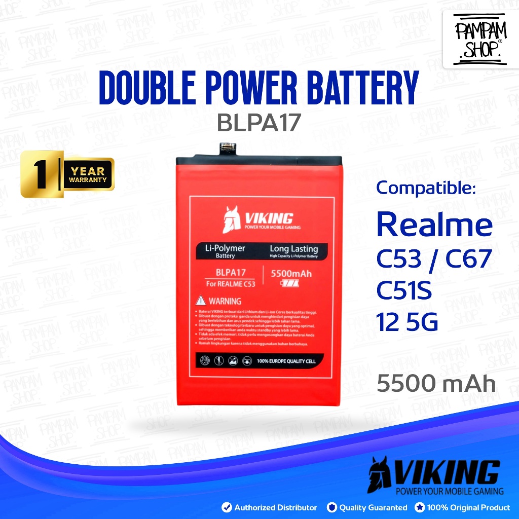 VIKING Double Power Baterai BLPA17 Realme C53 C67 C51S 4G 12 5G Batre Batrai Battery Original Ori HP