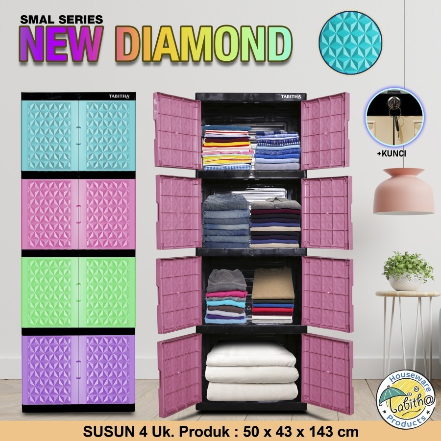 Lemari tabitha new diamond susun / lemari plastik susun dengan kaca - Susun 3, Dengan Kaca