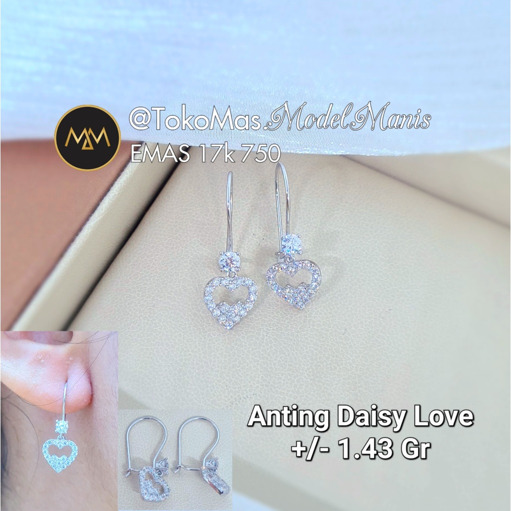 Anting desi love emas putih kadar 750