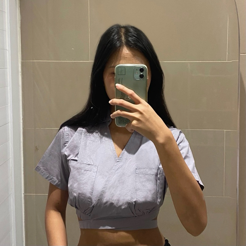 [PRELOVED] ADELAINE Bora Tie-Top | Atasan Crop Top Kemeja Wanita Ungu Biru Lavender
