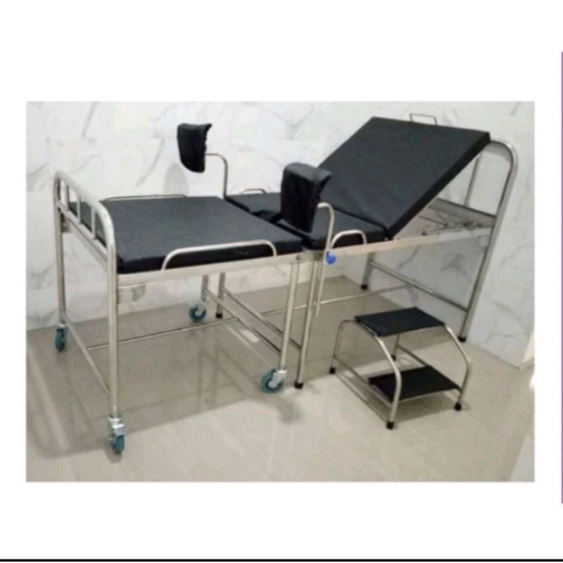 bed partus stainless / verlos / bed persalinan stainless