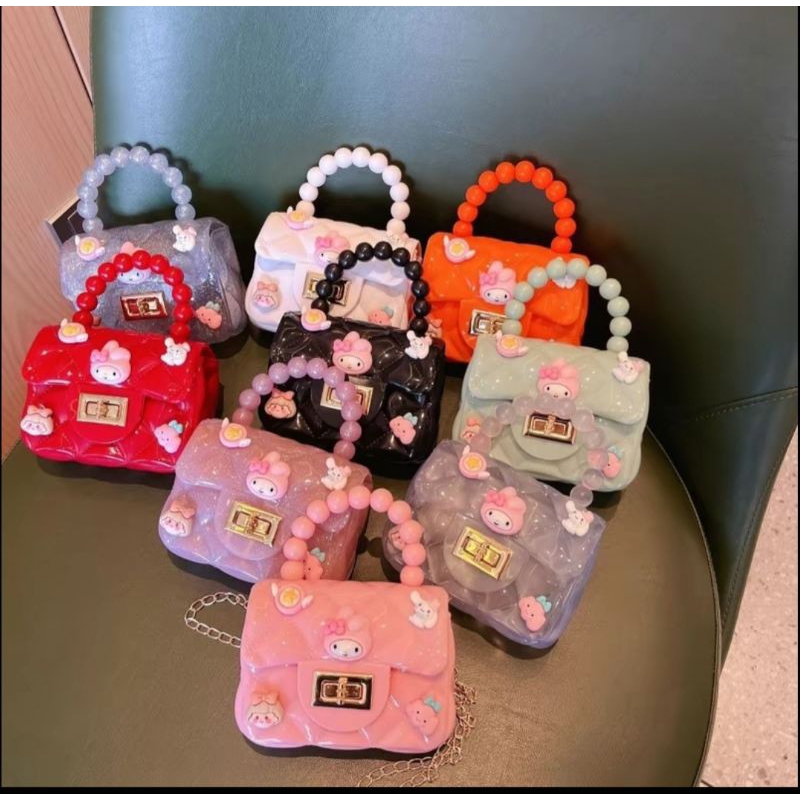 tas selempang jelly karakter/Tas handbag/tas jelly mutiara/tas jelly mini glossy boneka anak/tas mod