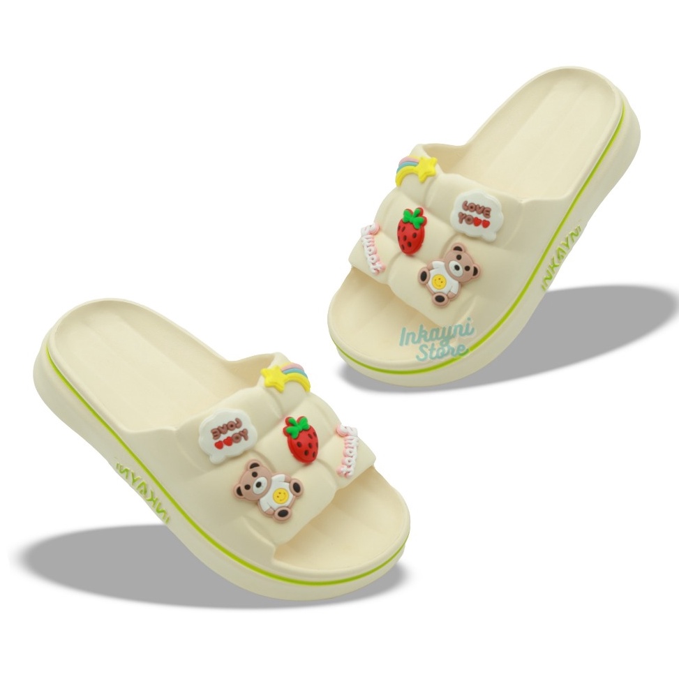 LANGSUNG ATC Inkayni Sendal Selop Anak Perempuan Size 335 Anti Slip Motif Sweet Cream YK36