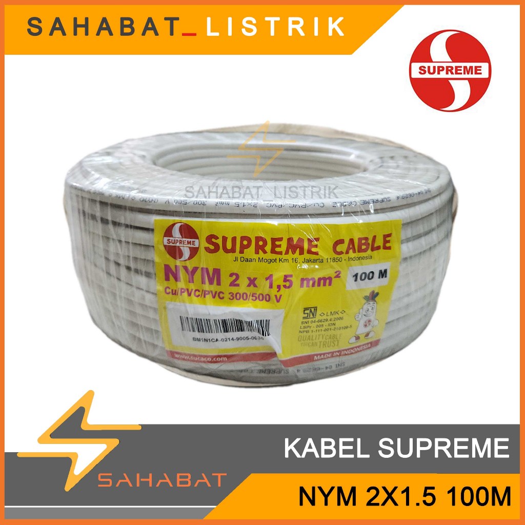 SUPREME kabel listrik NYM 2x1.5 rol 100m putih (Instant)