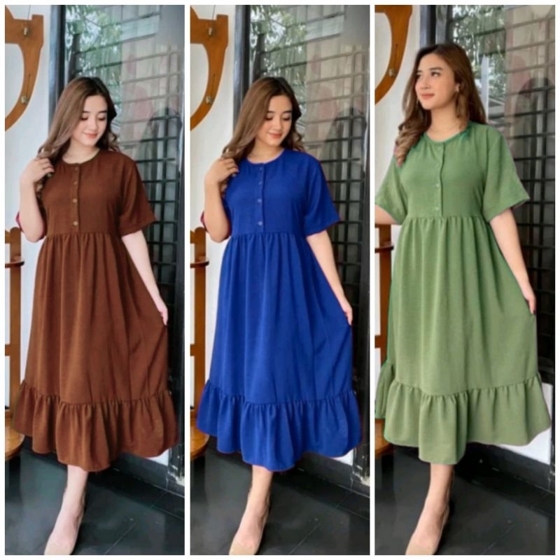 BISA PILIH WARNA Isi Tiga pcs nadira dress remaja wanita daster crinkle airflow busui bumil