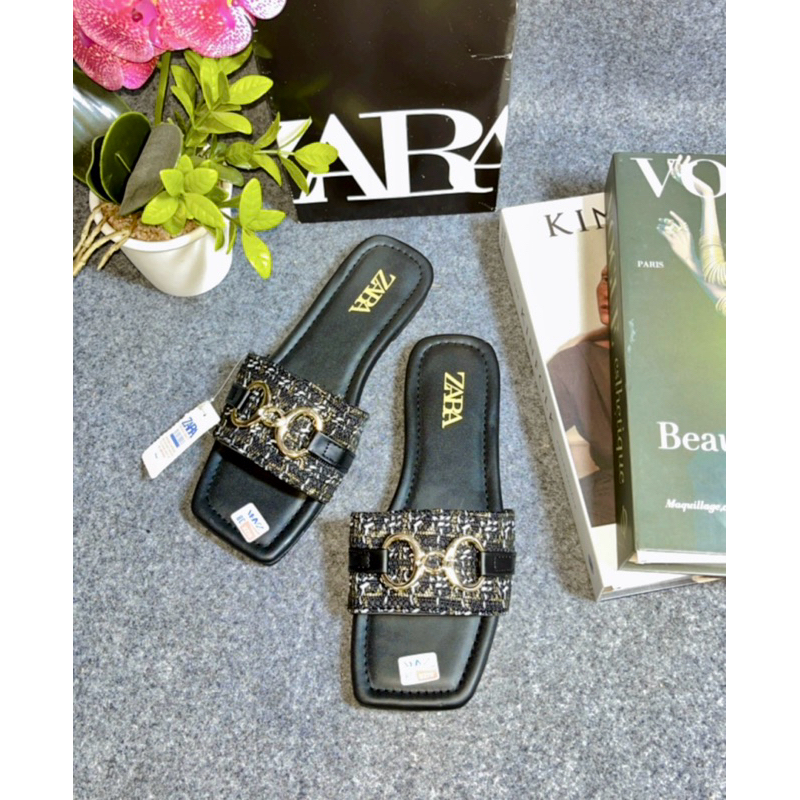 Sandal Selop Zara Flat Rajut Kacamata Trendy Sandal Wanita Kekinian Terbaru Kode SM04