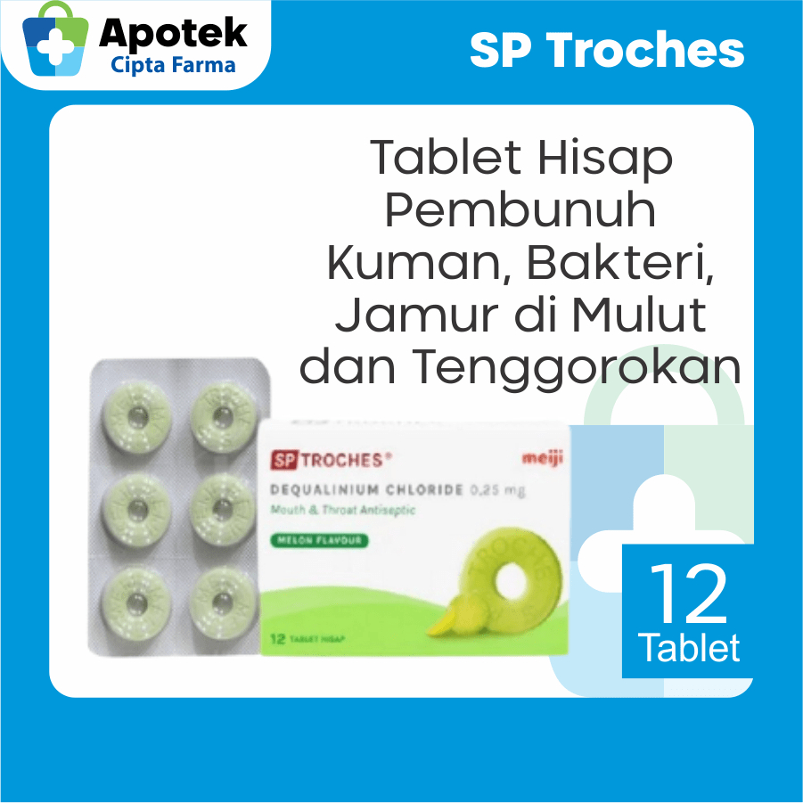 SP Troches Meiji Rasa Melon Tablet Hisap Obat Antiseptik Antisep Permen Tenggorokan Permen Bau Mulut