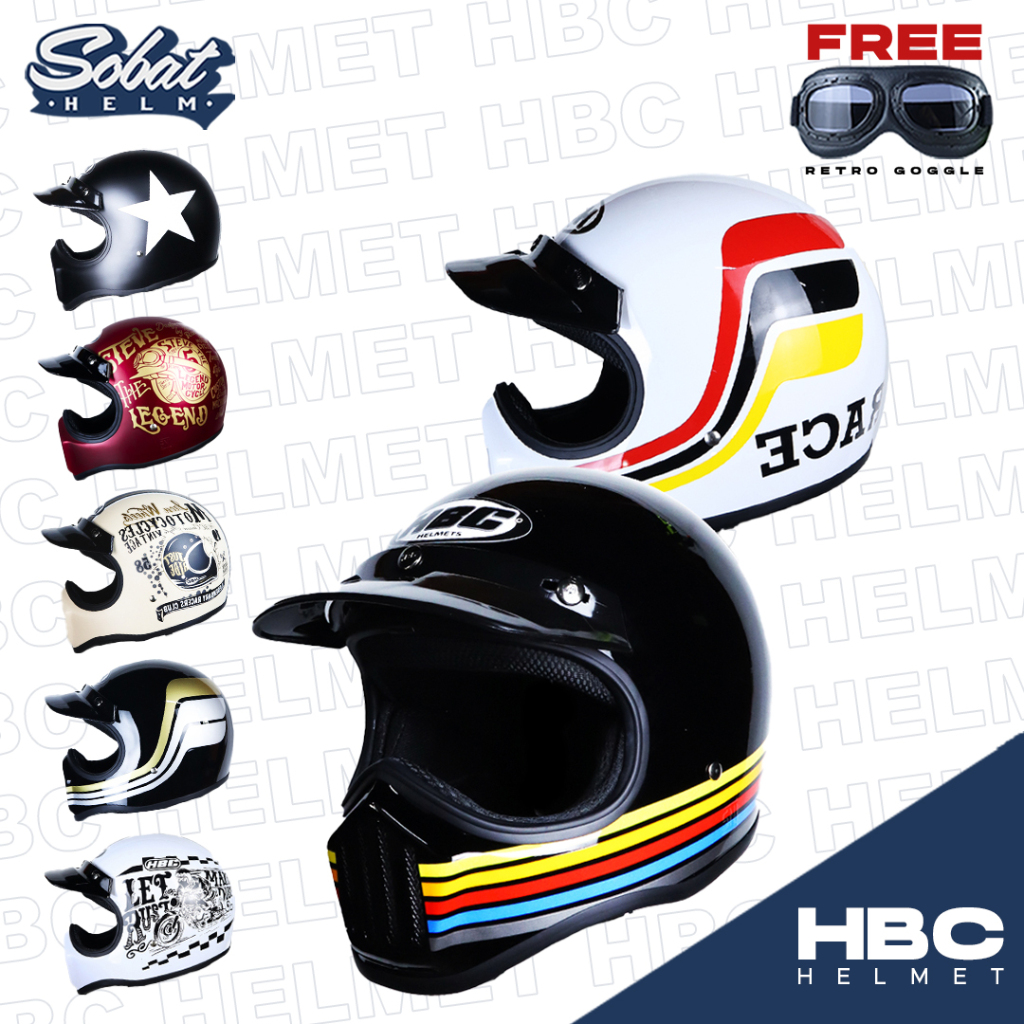 Helm Cakil HBC MOTIF Helm Retro Full Face SNI