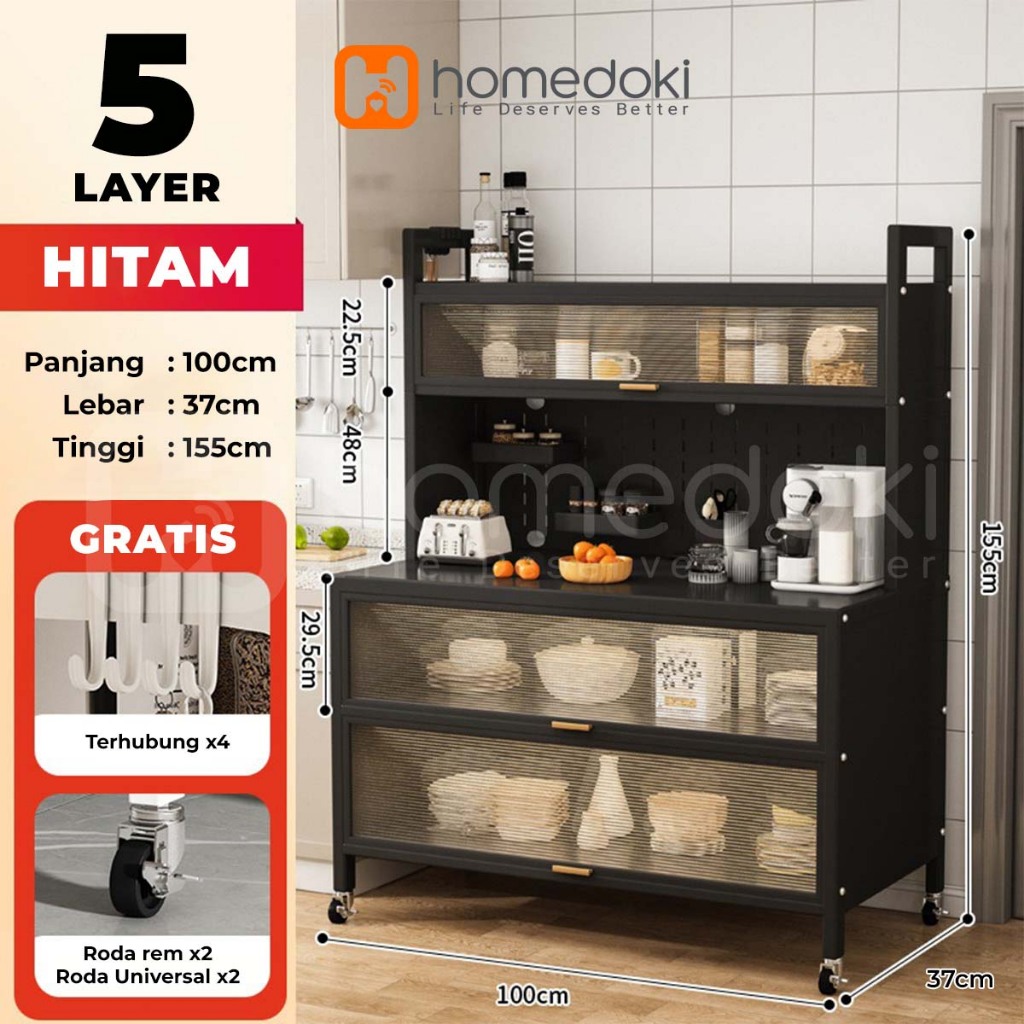 Homedoki Lemari Dapur Minimalis/Rak Dapur/Lemari Piring/Rak Dapur Serbaguna/Rak Penyimpanan Dapur/Ra