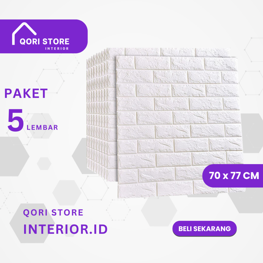 Wallpaper Dinding 3D Sticker Foam Bata Putih Paket 5 Pcs