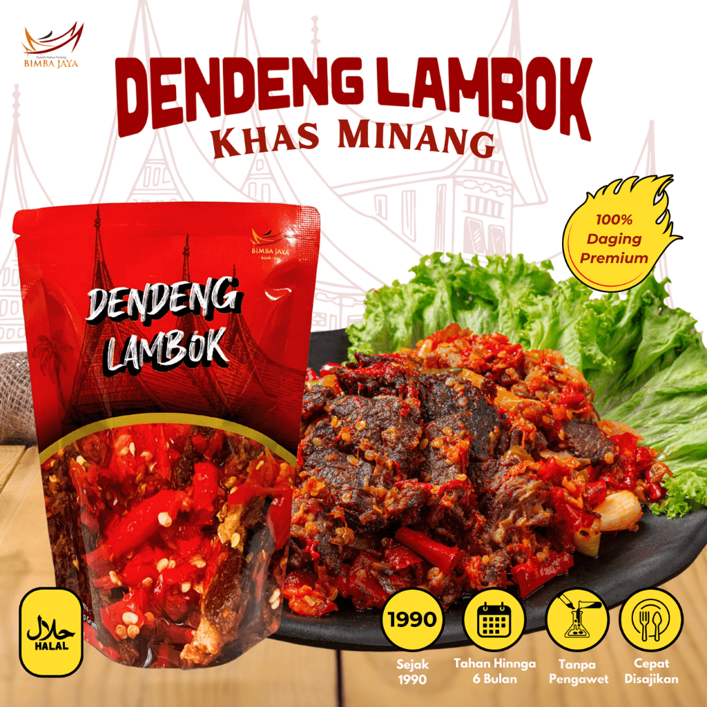 

Dendeng Lambok Padang Pedas Balado Basah Daging Sapi Frozen Kemasan Siap Makan Bimba Jaya 200 gram