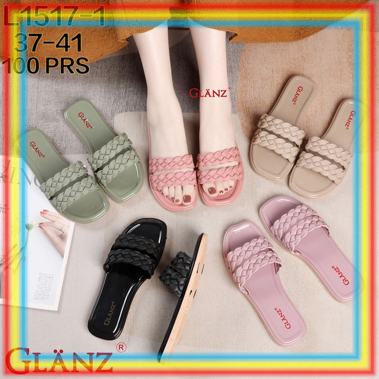 L1517-1 Sandal Selop Karet Cewek Glanz Sendal Slop Karet Wanita Ban Dua Motif Kepang Glanzton