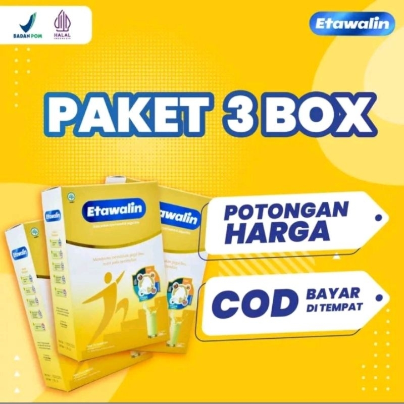 

PAKET 3 BOX SUSU ETAWALIN - Paket Sembuh Susu Sendi Atasi Radang Sendi Nyeri Tulang Cegah Osteoporosis Osteoartritis Pengeroposan Tulang Susu Kambing Etawa Kesehatan Susu Bubuk Murni Original Ettawa 100% Ori Susu Asam Urat Etawalin Platinum