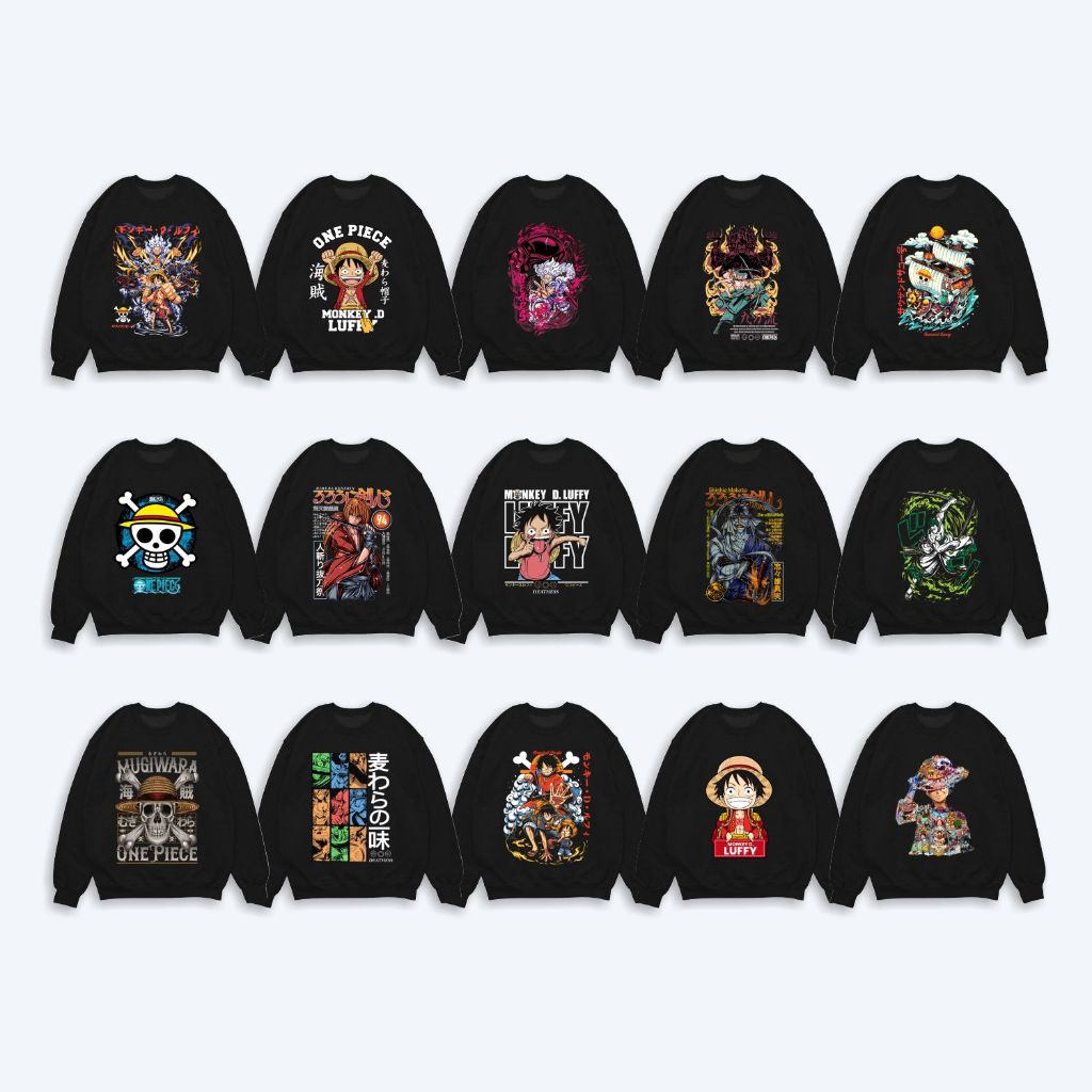 Crewneck Anime Wibu Motif One Piece Zoro Luffy Hitam