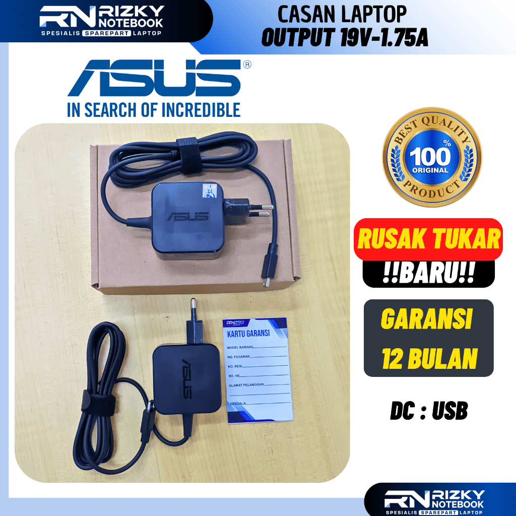 (ORI 100%) Charger Asus E202 E202S E202SA E203 E203nah 19V - 1.75A Original Adaptor Charger Casan