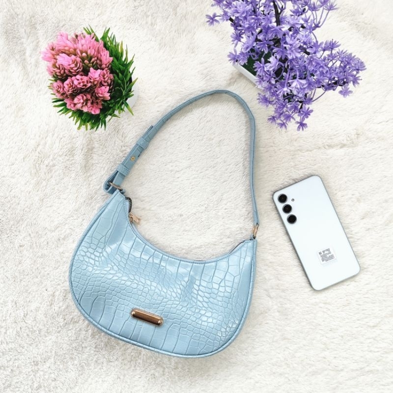 tas selempang wanita tas bahu kulit motip buaya