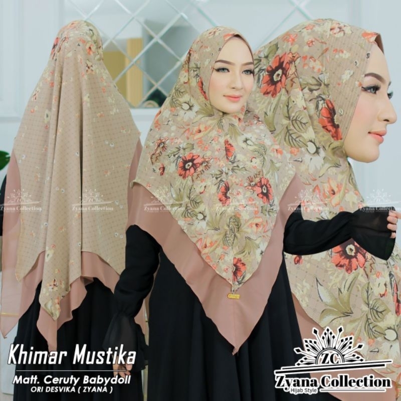 Jilbab instan Khimar Ceruty motif Premium /Khimar Pari MUSTIKA DESVIKA