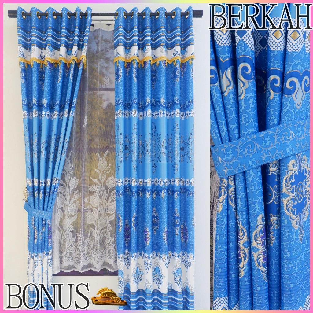 GORDEN BLACKOUT PREMIUM MOTIP BATIK PANAMA BIRU PONI TIRAI JENDELA MEWAH