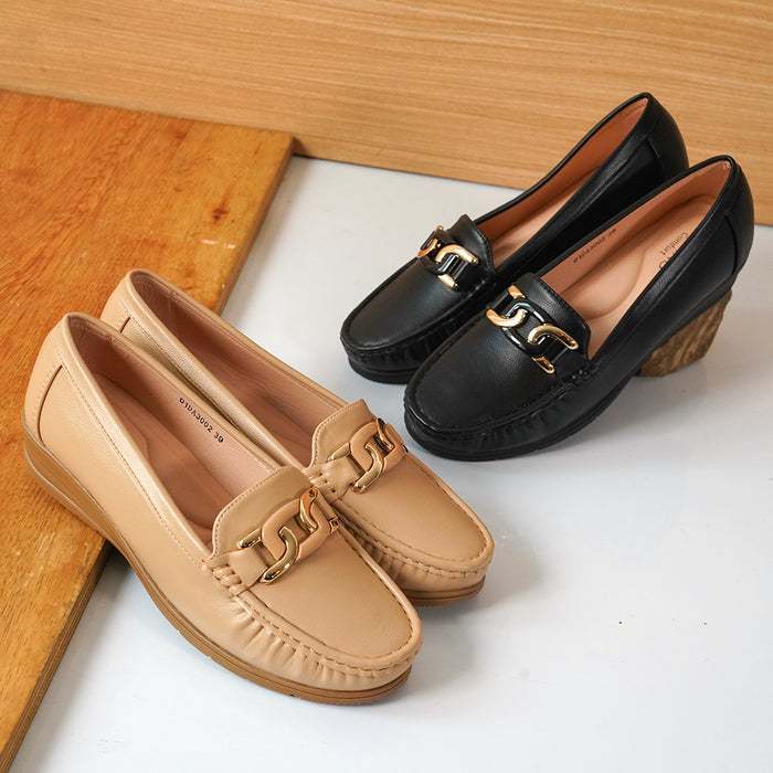 GABINO Sepatu Wedges Wanita Formal Moccasin-O1DA3002-Black&Cream.