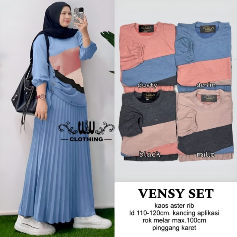 VENSY SET KNIT ROK PLISKET DAN BLOUSE BY W&W CLOTHING / SETELAN BLOUSE DAN ROK PLISKET PREMIUM KAOS 