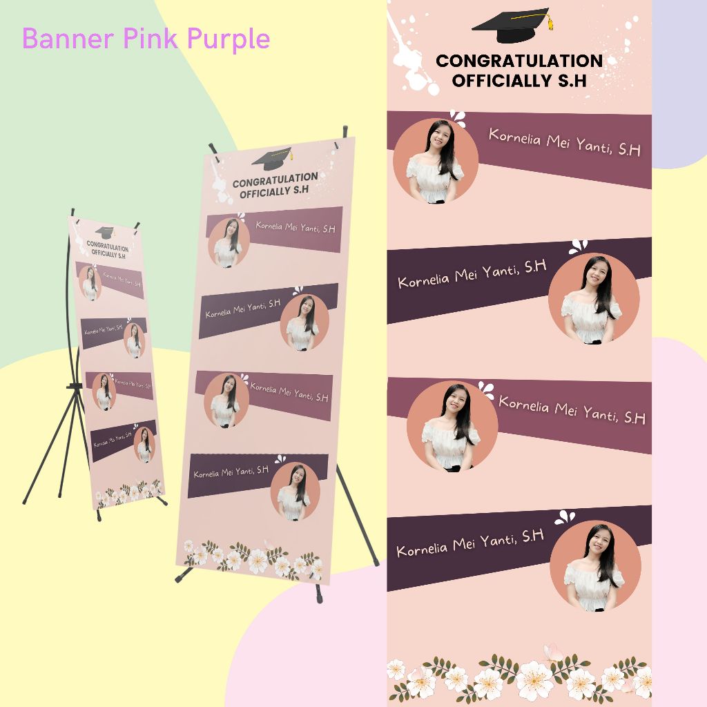 CETAK BANNER WISUDA PINK PURPLE [X-BANNER UKURAN 160x60]