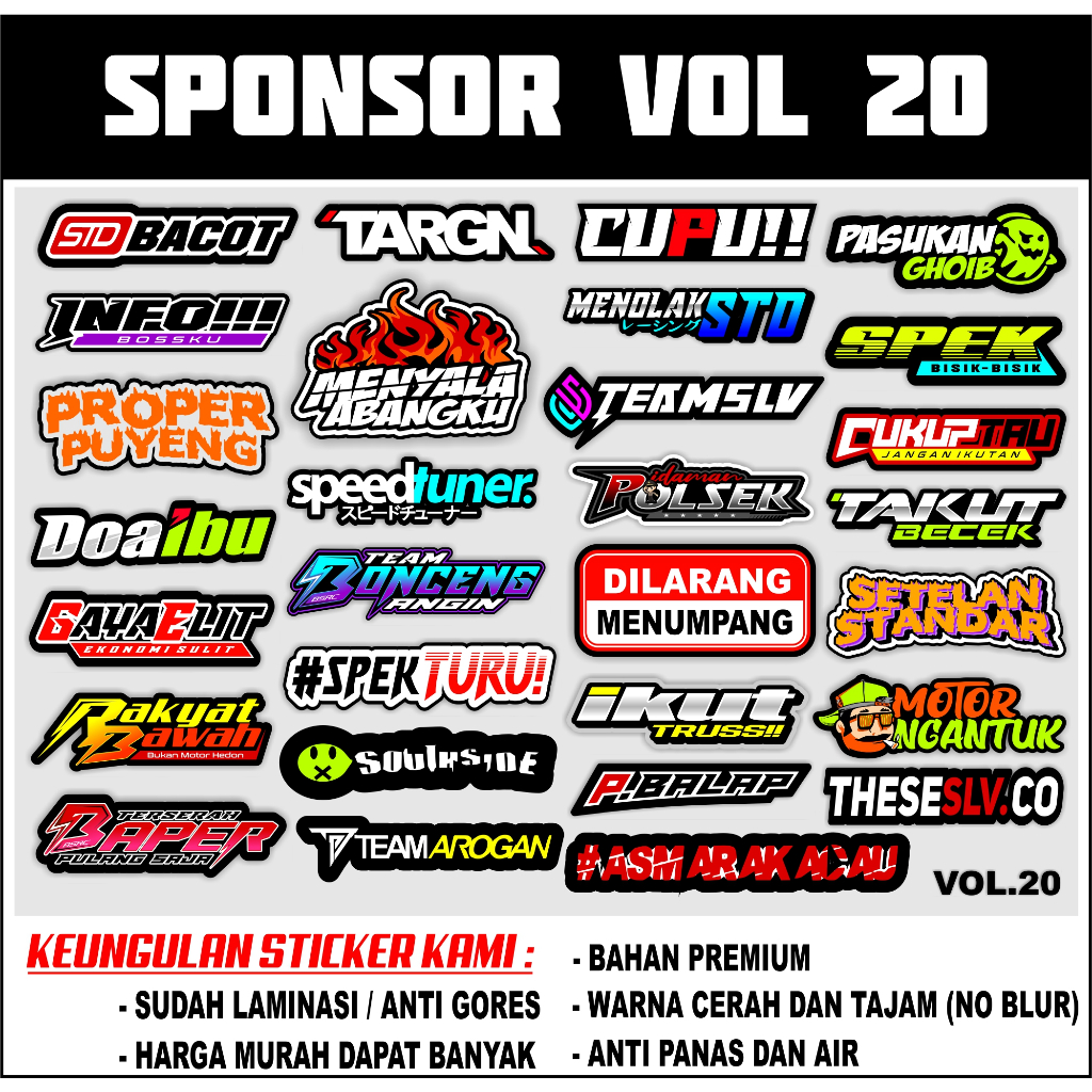 STIKER SPONSOR PACK BRAND LOGO TERKENAL VIRAL STICKER AESTHETIC RACING ANTI LUNTUR