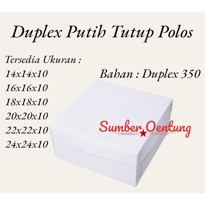 

1PCS DUS DUPLEX PUTIH TUTUP POLOS TINGGI 1CM KARTON BOX KOTAK HAMPERS KUE