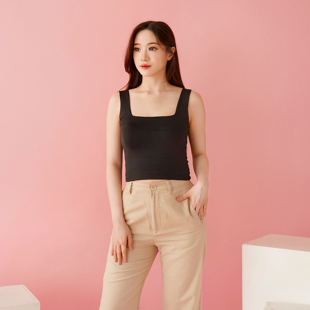 Tanktop Crop Square - Crop Square Tank Top Basic Double Layer Jersey Korea Quality
