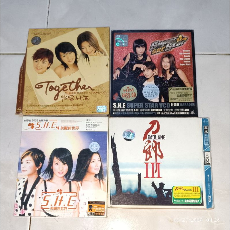 vcd & cd Mandarin SHE-Together Karaoke VCD / SHE-Superstar VCD Karaoke / SHE-All For Love / DAOLANG-