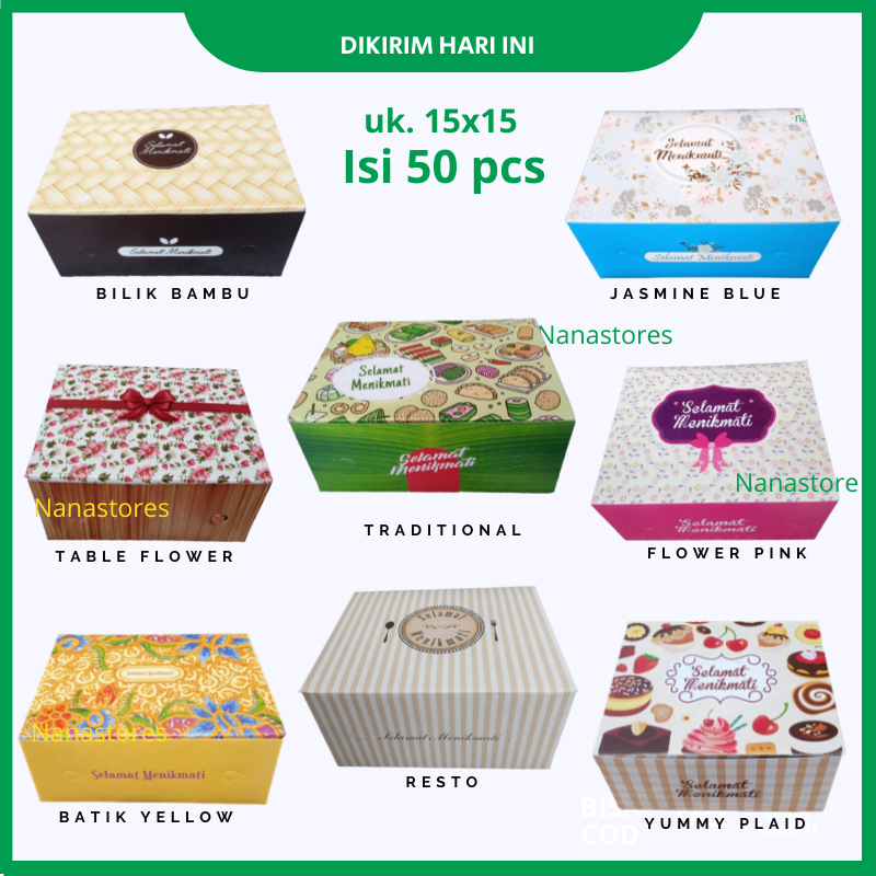 50 Pcs Dus Kue Ukuran 15x15, Snack Box 15x15